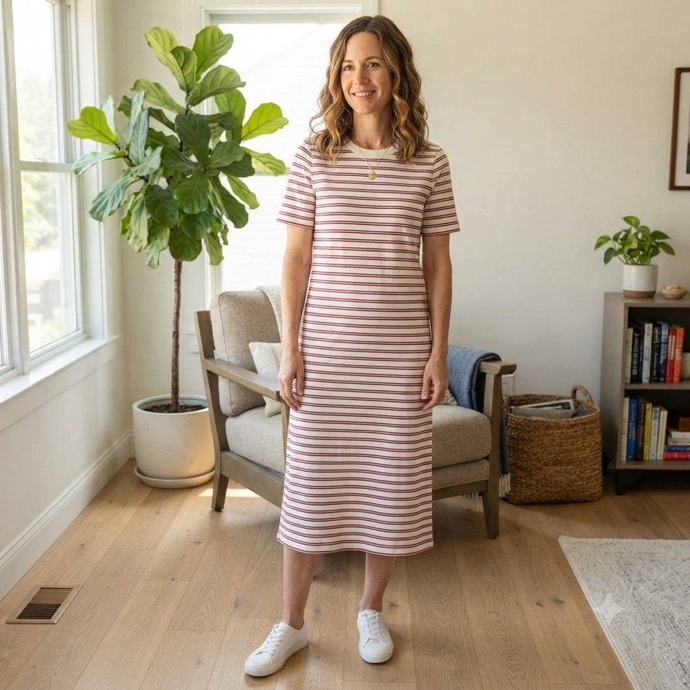 Old Navy Womens Large Tall Striped T-Shirt Maxi Dress Red Blue White 886470-00-1